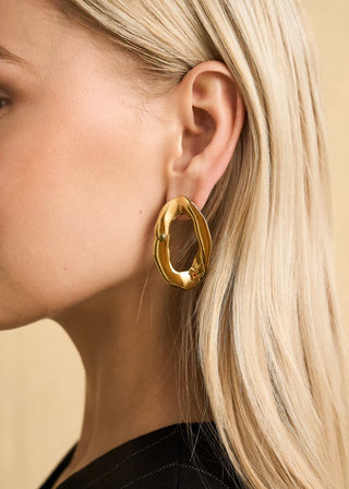 ORECCHINI OVALI A LOBO ACC. INOS ORO 18K