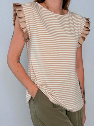 T-Shirt righe 21803B Beige