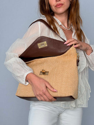 Patrizia raffia and leather bag