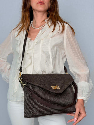 Patrizia raffia and leather bag