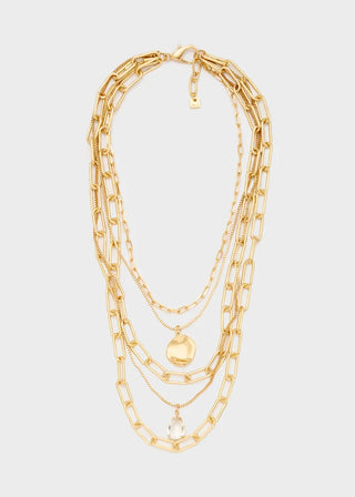 COLLANA MULTIFILO CATENE ED ELEMENTI ORO