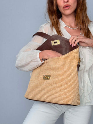Patrizia raffia and leather bag