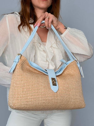 Borsa rafia e pelle Sara