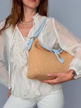 Sara raffia and leather bag
