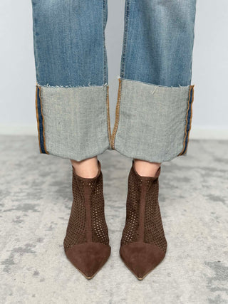 Dark brown suede ankle boot - Divine Follie