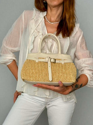 Sofia raffia and leather bag