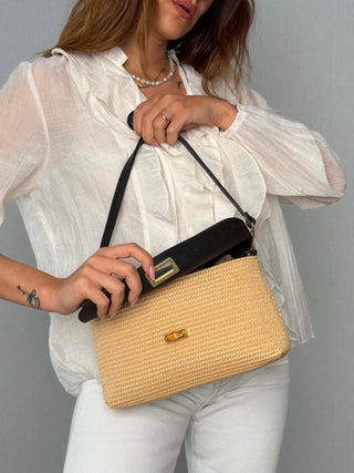 Borsa rafia e pelle Janet