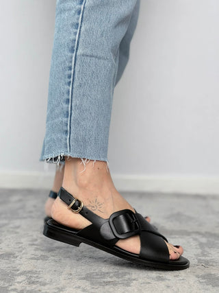 Sandalo nappa nera - Frau