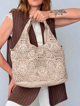 Iris laser-cut leather bag