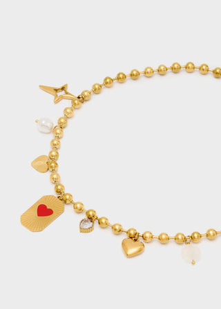 GOLD STAINLESS STEEL MULTI-CHARM NECKLACE