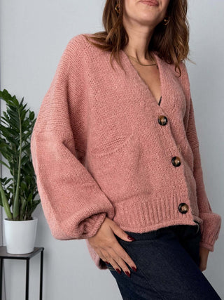 Cardigan 3 bottoni Cipria - HaveOne