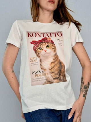 T-shirt gatto e strass - Kontatto