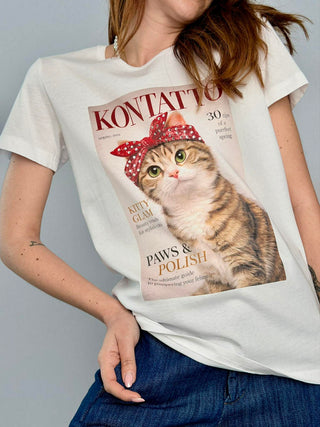 T-shirt gatto e strass - Kontatto