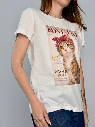 T-shirt gatto e strass - Kontatto