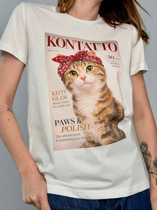 T-shirt gatto e strass - Kontatto