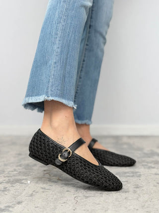 Frau black woven ballerina flats