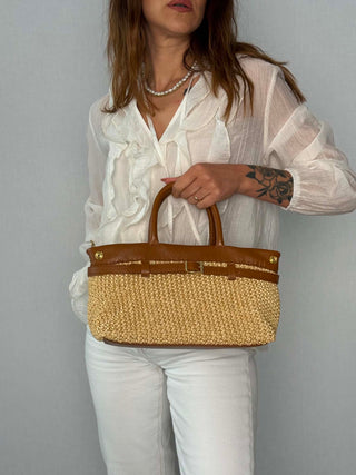 Sofia raffia and leather bag