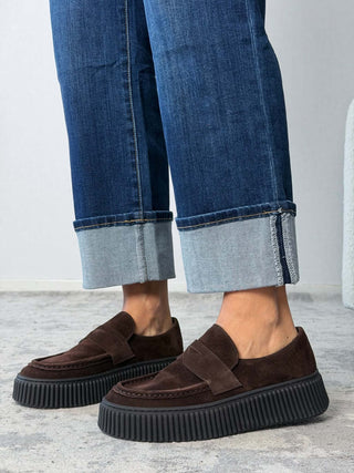 Mocassino platform camoscio cacao - Frau