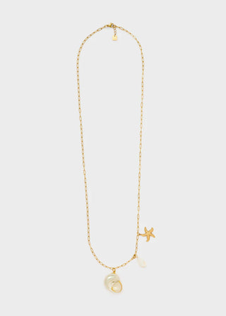 WHITE SHELL NECKLACE STAINLESS STEEL GOLD