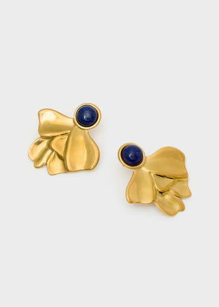 ORECCHINI OVER FOGLIA CON PIETRA BLU ORO