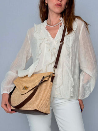 Patrizia raffia and leather bag