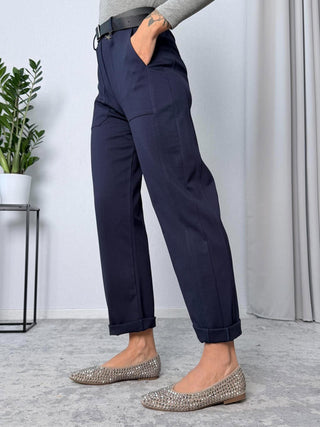 Pantalone ovetto punto Milano Blu-Susy Mix