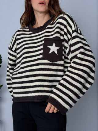 Maglia righe con stella caffè - HaveOne