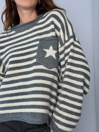 Maglia righe con stella grigio - HaveOne