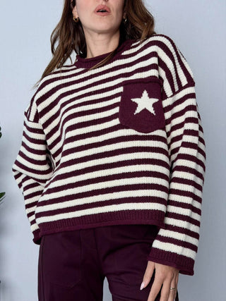 Maglia righe con stella bordeaux - HaveOne