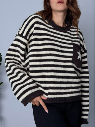 Maglia righe con stella caffè - HaveOne
