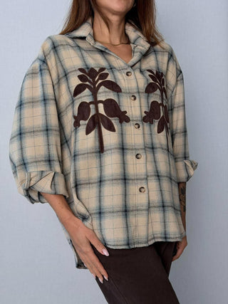 Camicia check fiori Vigone Celeste