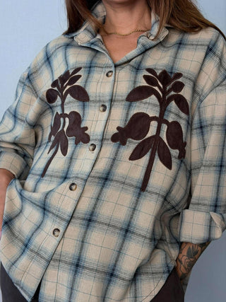 Camicia check fiori Vigone Celeste