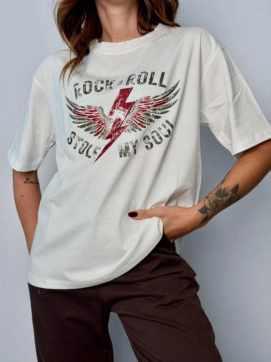 T-Shirt Rock & Roll Bianco - Susy Mix