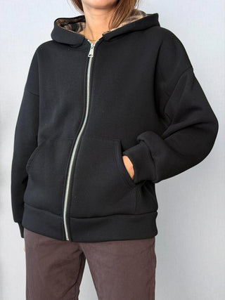 Felpa con cappuccio check Nero
