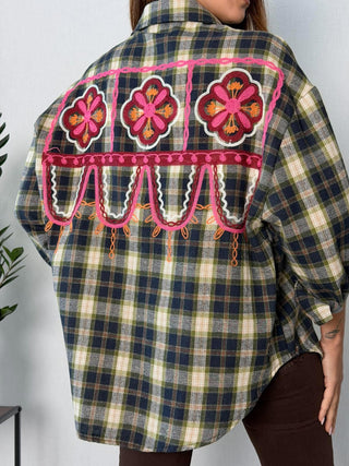 Camicia check ricami Faenza Verde