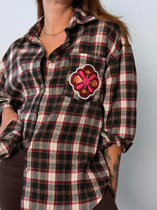 Camicia check ricami Faenza Bordeaux
