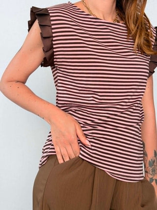 T-Shirt righe 21803B Rosa