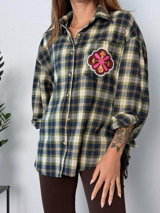 Camicia check ricami Faenza Verde