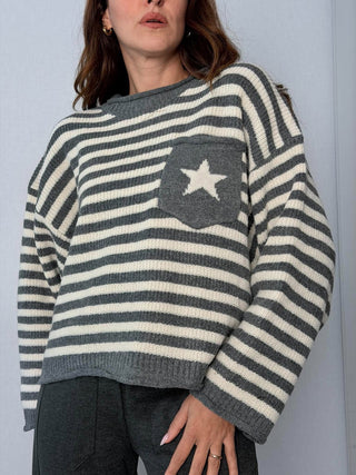Maglia righe con stella grigio - HaveOne