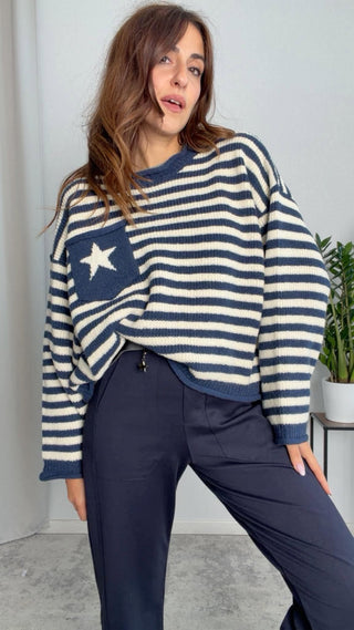 Maglia righe con stella blu - HaveOne