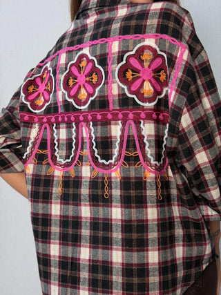 Camicia check ricami Faenza Bordeaux