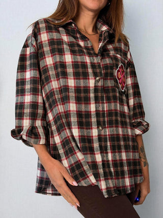 Camicia check ricami Faenza Bordeaux