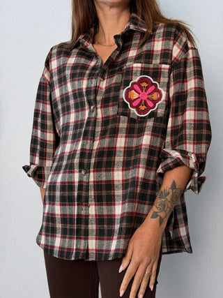 Camicia check ricami Faenza Bordeaux