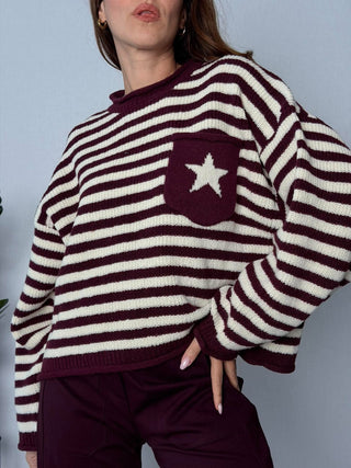 Maglia righe con stella bordeaux - HaveOne