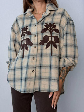 Camicia check fiori Vigone Celeste