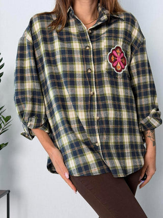 Camicia check ricami Faenza Verde