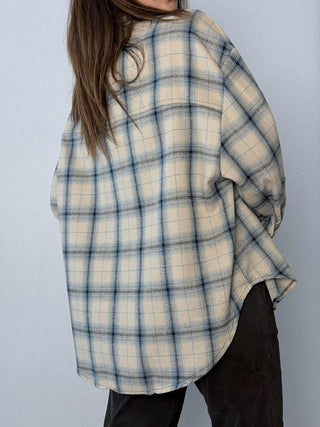 Camicia check fiori Vigone Celeste