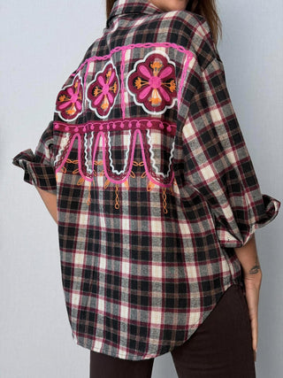 Camicia check ricami Faenza Bordeaux