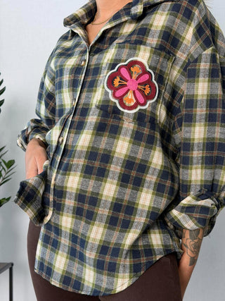 Camicia check ricami Faenza Verde
