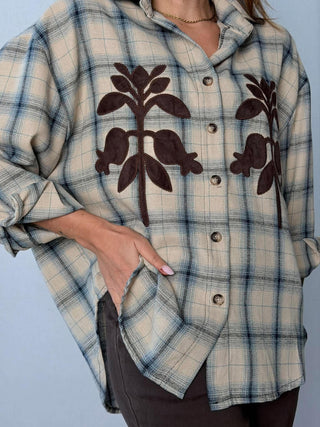 Camicia check fiori Vigone Celeste